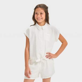 Girls' Short Sleeve Button-Down Linen Shirt - Cat & Jack™