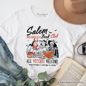 Salem Book Club Witches T-Shirt, Spooky Halloween Reading Girl Tee White L - 1 of 4