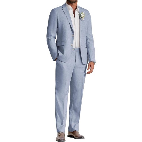 COOFANDY Men's Linen Suits 2 Piece Regular Fit Suits Set Casual Lightweight Blazer Jacket and Pants for Summer Wedding White 36X30W, цвет: Светлый синий