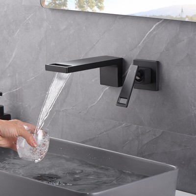 Matte Black Brass Wall Mount Waterfall Bathroom Faucet