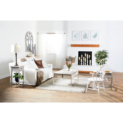 Farmhouse Chic White Wood Accent Table with Storage, 14" x 29"