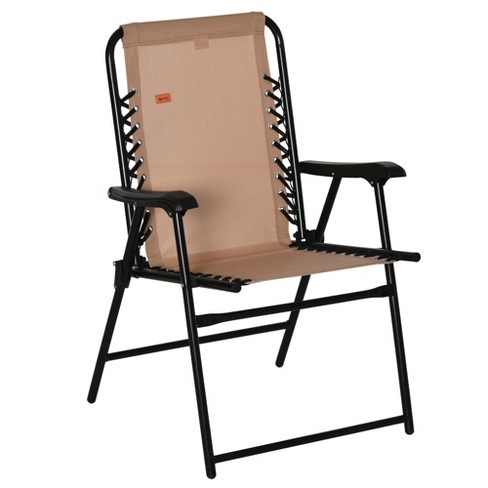 Outsunny Patio Folding Chair Sling Suspension Chair for Deck Camping Sports Events Patio Beach Pool Space Saving Armrests High Back Beige