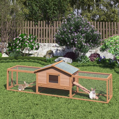 LAOTIES 2-Story Large Rabbit Hutch for Outdoor,Weatherproof Bunny Cage with Run,Lockable Doors,Pull-Out Tray And Asphalt Roof for Small Animals