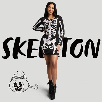 Joyfy Women's Glow in the Dark Skeleton Dress - Halloween Costume for Adults, Spooky Skeleton Bodysuit Party Outfit