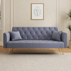 QingMoon 71" Convertible Loveseat Sofa, Velvet Couch Bed, Folding Recliner with Golden Metal Legs and Pillows for Living Room, Office - 1 of 4