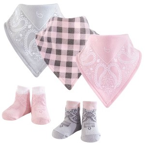 Hudson Baby Infant Girl Cotton Bib and Sock Set 5pk, Cowgirl, One Size - 1 of 1