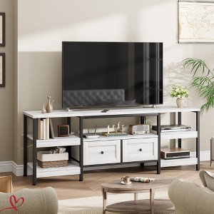 Rustic 63"/71" /79" TV Stand for TVs Up to 65"/75"/85" Industrial Media Console w/2 Drawers and Open Storage Shelves - 1 of 4
