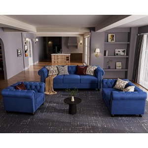 6 Seater Velvet Couches for Living Room Sets, Chesterfield Sofa Loveseat and Armchair 3 Pieces -Morden Fort - 1 of 4