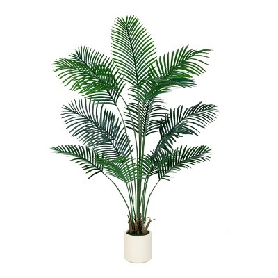 6FT Areca Palm Artificial Tree in White Planter Pot Faux Floor Plant Indoor Outdoor for Home Office Decor