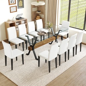 11-Piece Dining Set with Glass Table and 10 Armless Chairs - 1 of 4