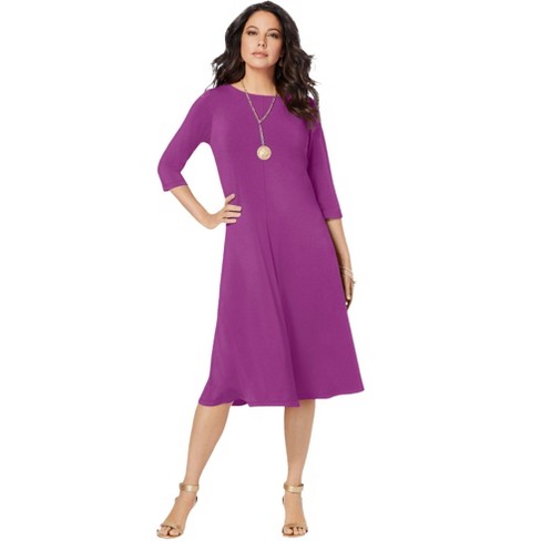 Roaman's Women's Plus Size Petite Ultrasmooth Fabric Boatneck Swing Dress -  22/24, Purple