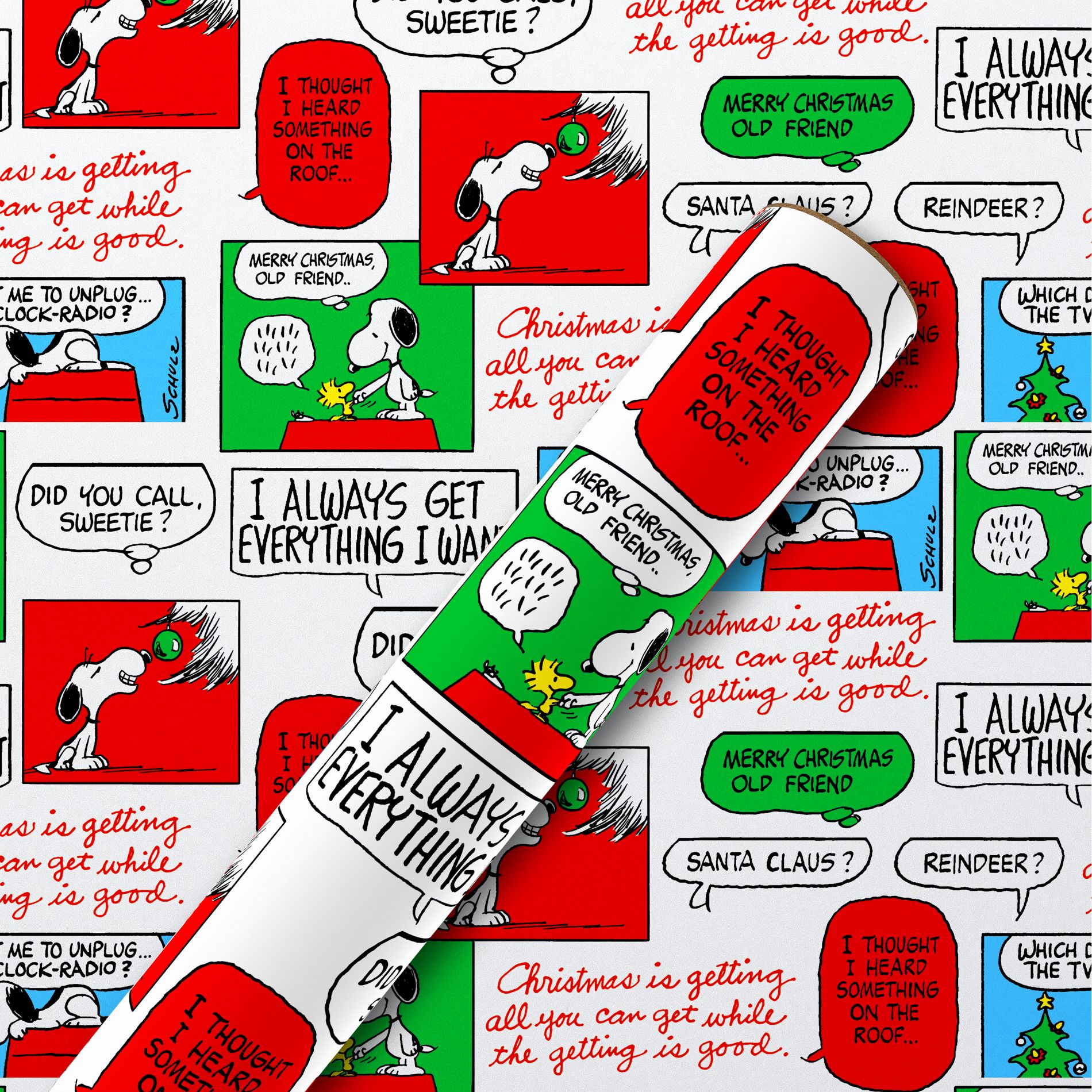 American Greetings 30" 25 sq ft White Kraft Peanuts Comic Strip And Handwritten Note Gift Wrap