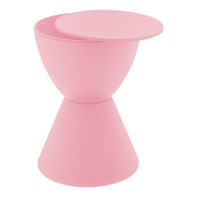 Pink Hourglass Ribbed Acrylic Side Table with Storage