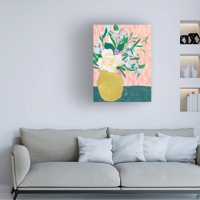 Floral Vase on Pink Background Canvas Art 14x19