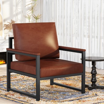 Hooseng Modern Style Living Room Accent Chair With Faux Leather Upholstery And High Density Sponge Padding, Cozy Armchair With Robust Metal Frame