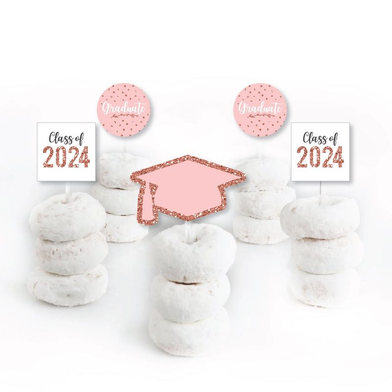 Big Dot of Happiness Rose Gold Grad - Dessert Cupcake Toppers - 2024 Graduation Party Clear Treat Picks - Set of 24, 2 of 8