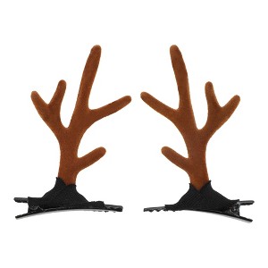 Unique Bargains Christmas Hair Clips Antlers for Christmas 2.95"x1.77" Brown 1 Pair - 1 of 4
