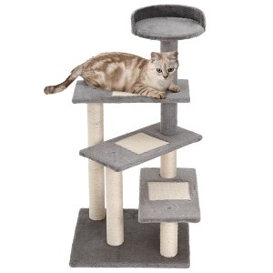 PawHut 40" 5-Level Revolving Stair Cat Tree Scratcher Climbing Activity Tower with Play Center and Resting Perch, gray - 1 of 4