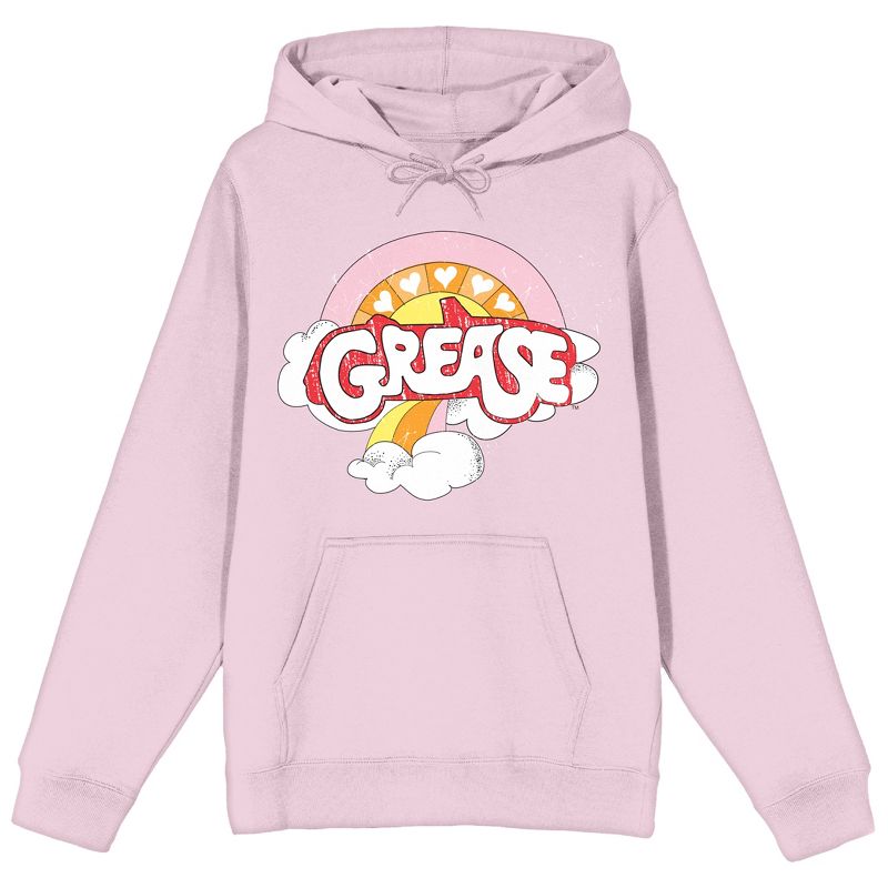 Grease Logo Long Sleeve Cradle Pink Adult Hooded Sweatshirt, 1 of 3