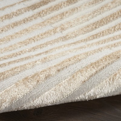 Beige Silver Striped 5' x 7' Synthetic Area Rug