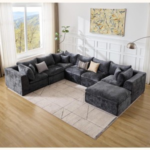 4-8 Seater Modular Cloud Sectional Sofa, U-Shape Chenille Couch, Deep Memory Foam Couch, No Assembly Required - 1 of 4