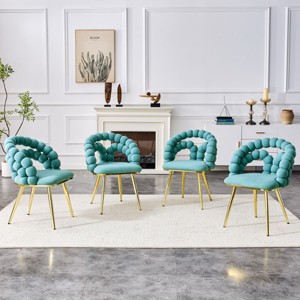 Set of 4 Modern Velvet Dining Chairs with Sculptural Bubble Back and Gold Metal Legs, Upholstered Accent Chairs for Dining Room, Lounge - Panipeachy - 1 of 4