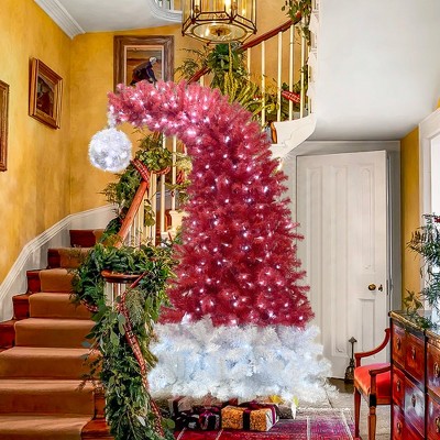 SKRAN 6FT Bend Top Santa Hat Style Christmas Tree,Hinged Fir Artificial Christmas  Tree,with 300, 1250 Lush Branch Tips (Red)