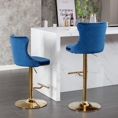 NicBex Set of 2 Bar Stools for Kitchen Island,Velvet Counter   Bar Stools with Base,Bar Chairs for Dining Rooms,Kitchens Islands
