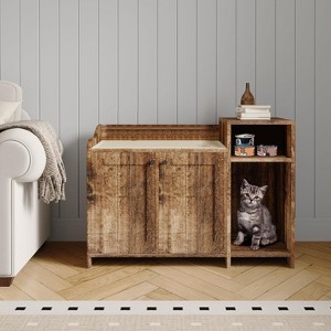 Cat Litter Box Enclosure with Barn Door Hidden Litter Box Cover Dog Proof Furniture - 1 of 4