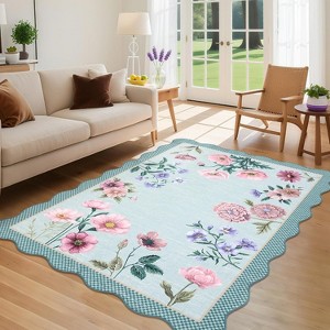 coucheta Floral Washable Area Rug, Multi-size Soft Non Slip Low-Pile Stain Resistant Home Aesthetic Throw Carpet, for Living Room, Bedroom, Dining - 1 of 4