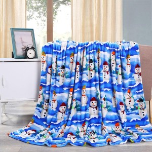 Plazatex Holiday "White Snowman" Design Micro Plush Throw Blanket - (50"x60") in Multicolor - 1 of 3