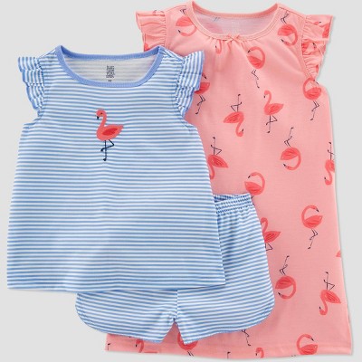 Carter's Just One You® Baby Girls' 3pc Flamingos Pajama Set - Blue/Pink 18M