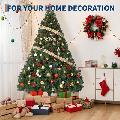 Artificial Christmas Tree, Realistic Spruce, Hinged Branches, Foldable Metal Stand, Holiday Home Decor, Green