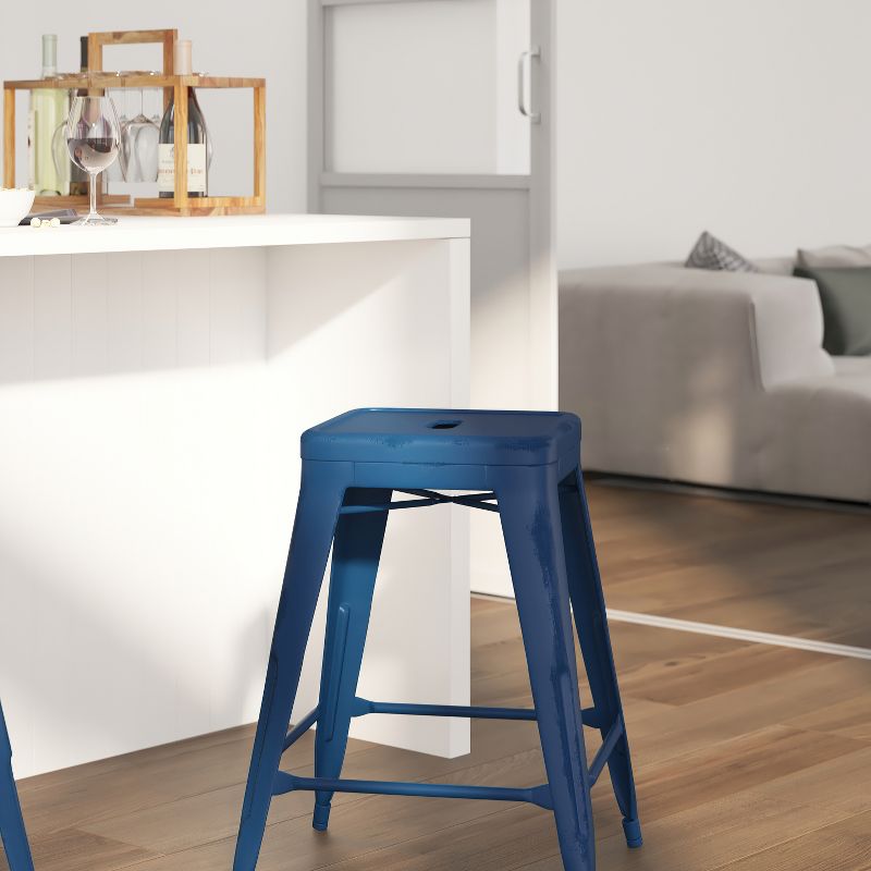 Merrick Lane Metal Stool with Powder Coated Finish and Integrated Floor Glides, 4 of 10