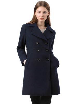 Allegra K Women's Notched Lapel Double Breasted Long Trench Coat