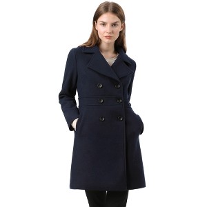 Allegra K Women's Notched Lapel Double Breasted Long Trench Coat - 1 of 4