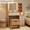 Modern Makeup Vanity with Sliding Mirror, 4 Drawers, 7 Shelves, 3 Light Colors, Charging Port & Stool for Bedroom - 3 of 4