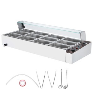 VEVOR 12-Pan Commercial Food Warmer, 12 x 5QT Electric Steam Table with Glass Cover, 3200W Countertop Stainless Steel Buffet Bain Marie - 1 of 4