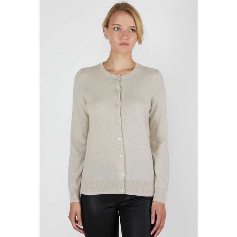 JENNIE LIU Women's 100% Cashmere Button Front Long Sleeve Crewneck Cardigan Sweater, 2 of 12