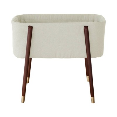 Cream Mid-Century Wooden Bassinet with Gold Accents