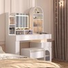 Arched Vanity Desk with Mirror and Lights, Large Dressing Table with Outlet, 3 Drawers, 11 Storage Shelves & Vanity Stool for Bedroom White - 4 of 4