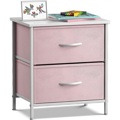 Sorbus Nightstand with 2 Drawers - Steel Frame, Wood Top & Easy Pull Fabric Bins - Great for Home, Bedroom, Office & College Dorm