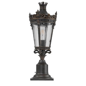Dolonm 22"(H) Vintage Crown Outdoor Post Lantern, Waterproof Decorative Table Lamp with Clear Glass Shade,(One piece&No bulb) - 1 of 4