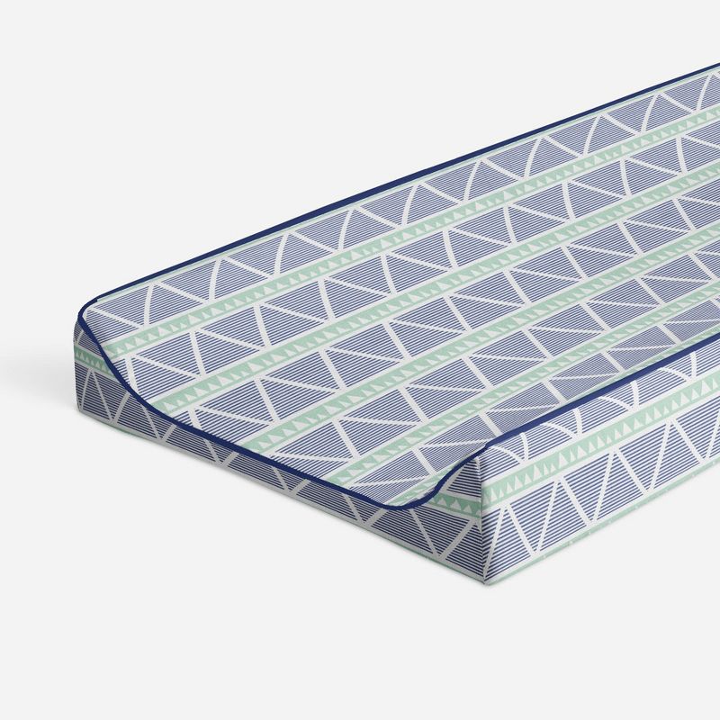 Bacati - Emma Mint/Navy Large Triangles Quilted Muslin Changing Pad Cover, 1 of 10