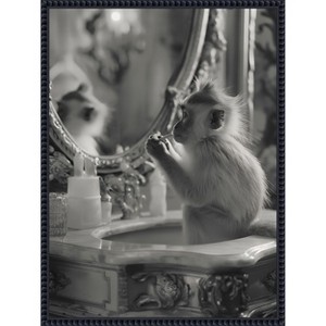 Amanti Art Monkey Bathroom Bussiness by Niky Rahner Framed Canvas Wall Art - 1 of 4
