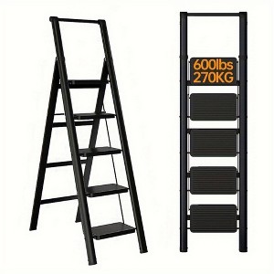 TopComfy 5 Step Folding Ladder with Anti Slip Wide Pedals Lightweight Handle Multi Purpose Steel Ladder for Home Office, Black, 17.3"*2.75"*68.1" - 1 of 4