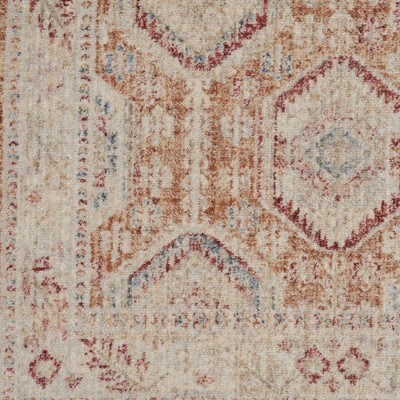 Brick and Blue Hand-knotted Synthetic Vintage Rug