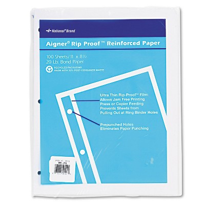 National Rip Proof 20-lb Reinforced Filler Paper Unruled 11 x 8-1/2 WE 100 Sheets/Pk 20121