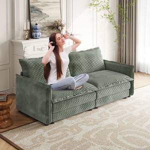 Corduroy Fabric 2-Seater Loveseat Sofa Couch with Deep Seat and 2 Pillows for Living Room, Bedroom - 1 of 4