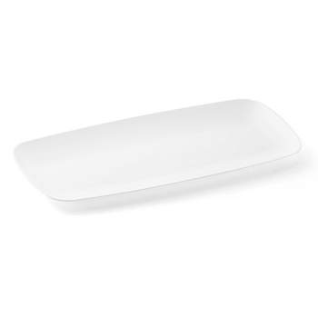 Smarty Had A Party Solid White Flat Raised Edge Rectangular Disposable Plastic Plates (10.6" x 5") (120 Plates)